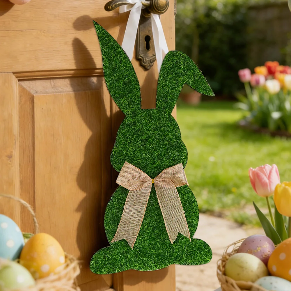 

Easter Bunny Wreath Spring Door Decor Artificial Plant Rabbit Ear Bow Wall Window Hanging Home Ornament