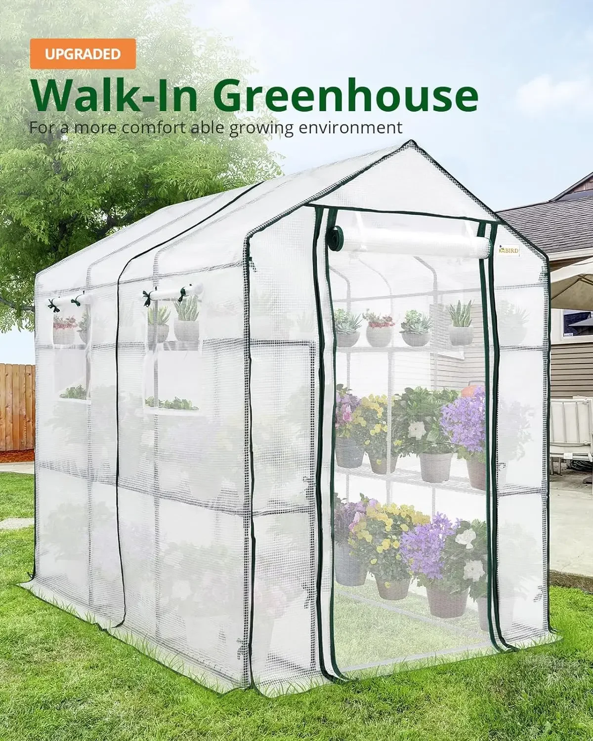 

Upgraded 6.4 FT Walk-in Greenhouse for Outdoors, Thickened PE Cover & Heavy Duty Powder-Coated Steel, Zippered Mesh Door