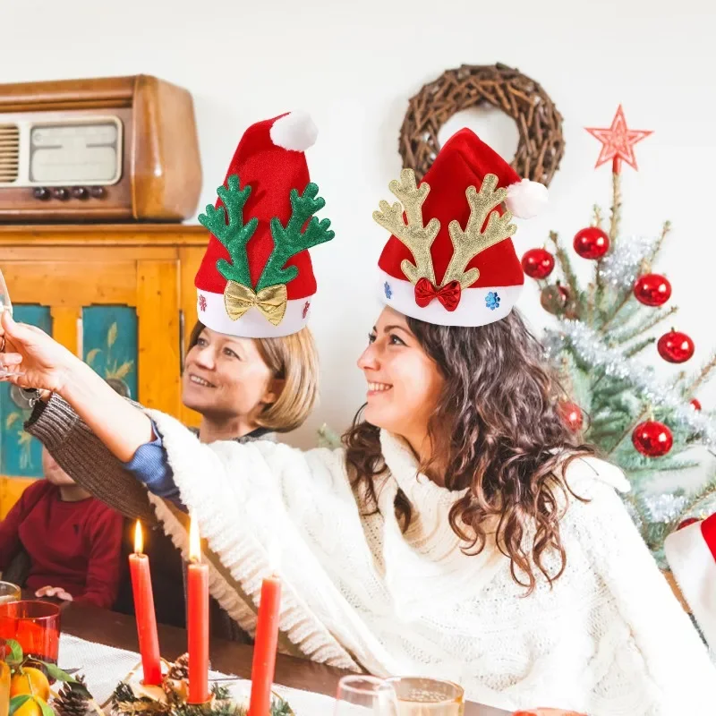クリスマス帽子 サンタクロース帽子 角付き ホリデーコスチューム小道具 子供 大人 クリスマス帽子 ギフト 冬のクリスマスパーティーアクセサリー