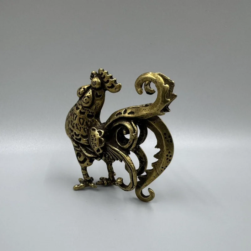 Antique Golden Ornament, Pure Brass Large Rooster Decorative Craft