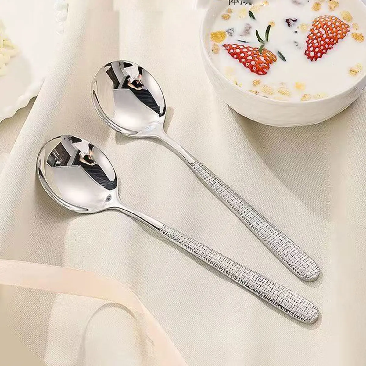 Creative Stainless Steel Western-Style Dining Spoon, Main Course Spoon, Trendy Spoon, Korean-Style High-Appearance Value Thickened Spoon, 2 Pieces