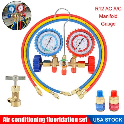 

3FT AC Diagnostic Manifold Gauge Set With Hose And Hook Air Conditioning Pressure Gauge For R502 R134a R12 R22 A/C Refrigeration