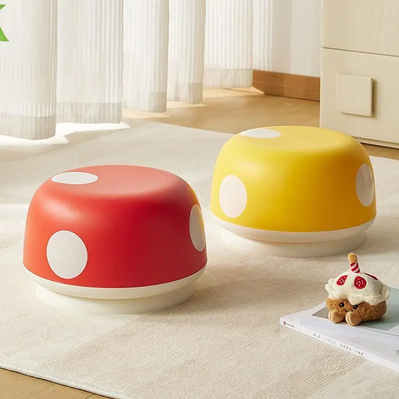 Mushroom Change Shoe Bench Home Makeup Seat Porcelain Stool Lounge Plastic Small Footrest Cushion Padded Stool Space-Saving Gift view 2