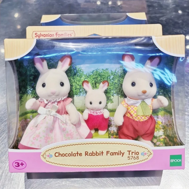 Anime Sylvanian Families Figures Chocolate Rabbit Family Trio Set Desktop Decoration Action Toys Figure  Flocking Dolls Gifts