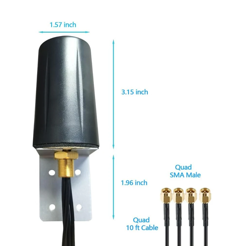 Omni Directional Low-Profile 5g 4G LTE 4x4 mimo antenna for 4x4 MIMO Modem,10 ft Coax with SMA Male, 600-6000MHz,for Cabinet