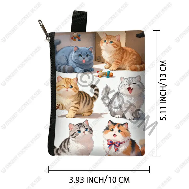 Cute Watercolor Painting Cats Print Coin Purse Money Bag Credit/ID Card Earphone Holder Coin Bag Zipper Pouch