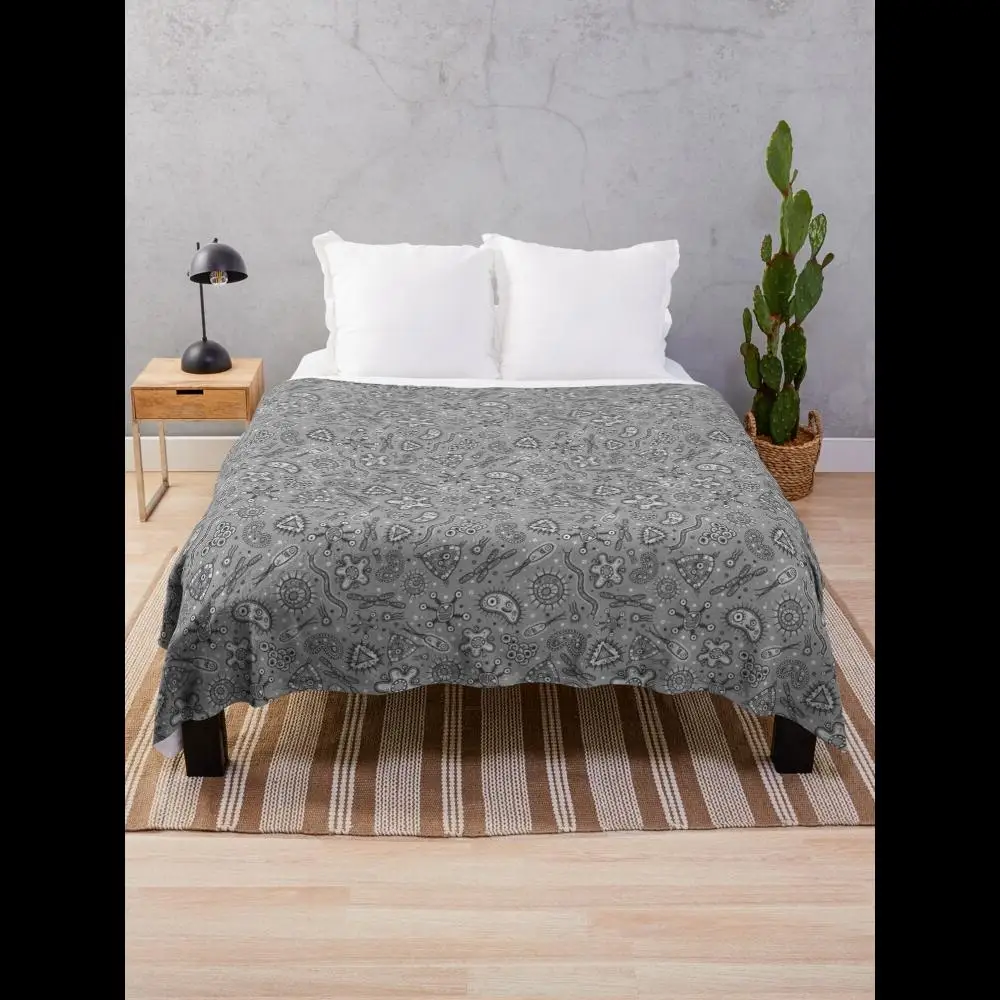 

Cartoon Microbes Grey Gray Throw Blanket for Cozy Comfort on Your Couch or Bed Soft Plush Fleece Home Textile