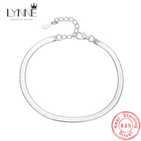 Hot 925 Sterling Silver Unisex Simple Flat Snake Anklets Women Jewelry Punk Rock Glossy Blade Style Bare Foot Chain Bracelets