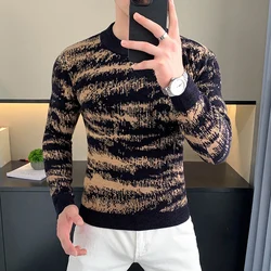 Autumn Winter Velvet Knitted Sweater Men Long Sleeve Casual Business Sweaters Comfortable Warm Versatile Social Pullover Tops