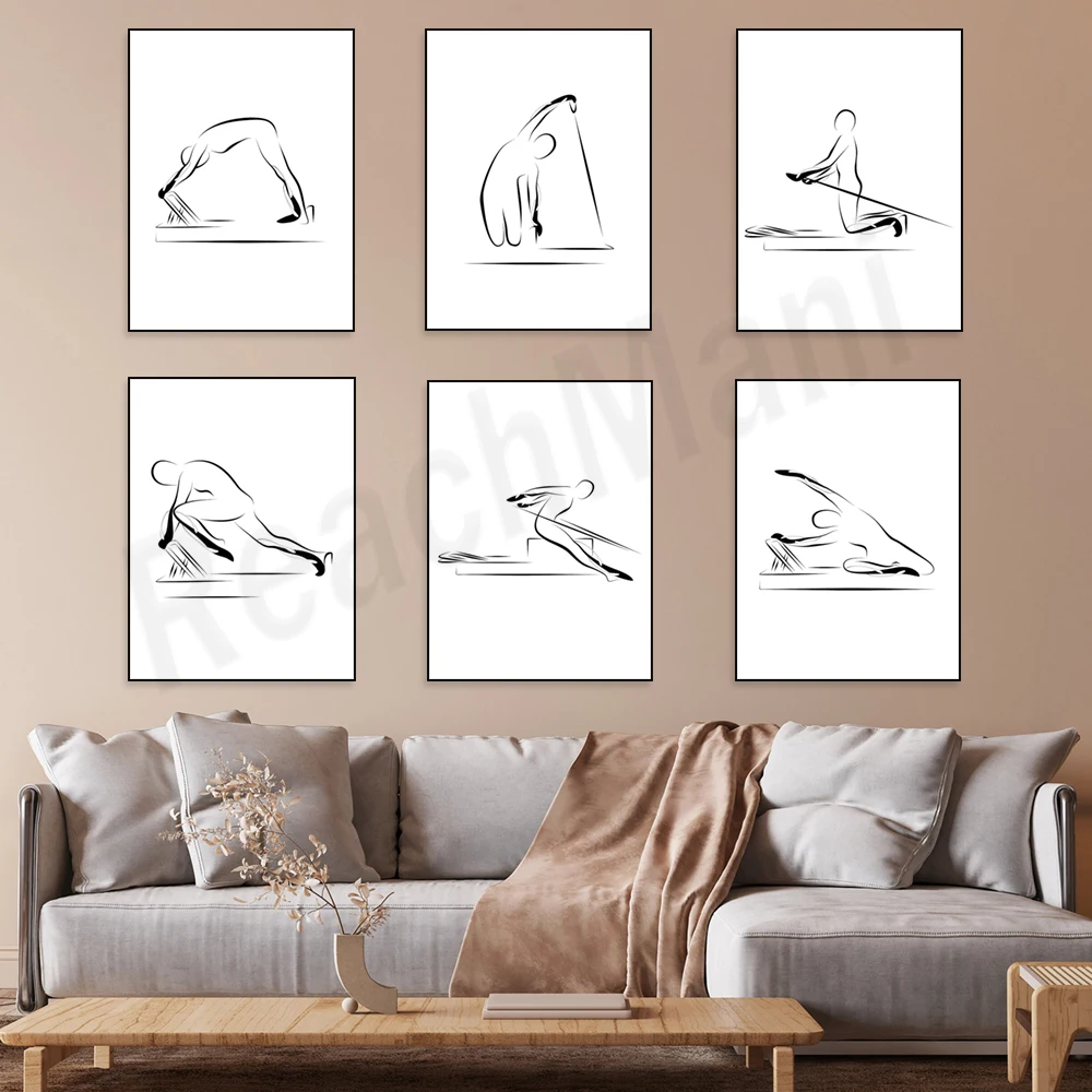Pilates posters, Pilates T-stretch, ball pose, knee extension, Nordic Pilates posters and pictures, living room decorations.