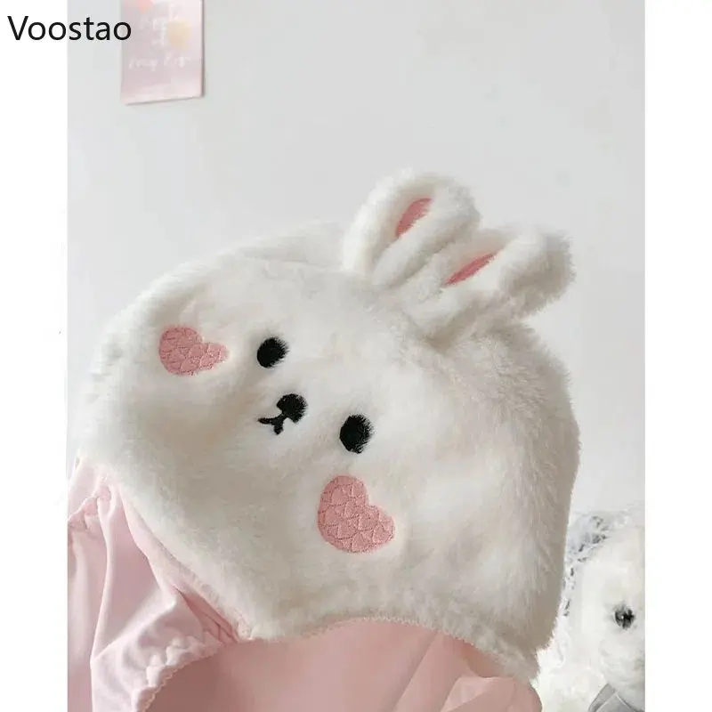 Japanese Sweet Lolita Plush Briefs Women Kawaii Cartoon Bunny Bear Ears Underpants Soft Warm Girl Underwear Female Cute Panties