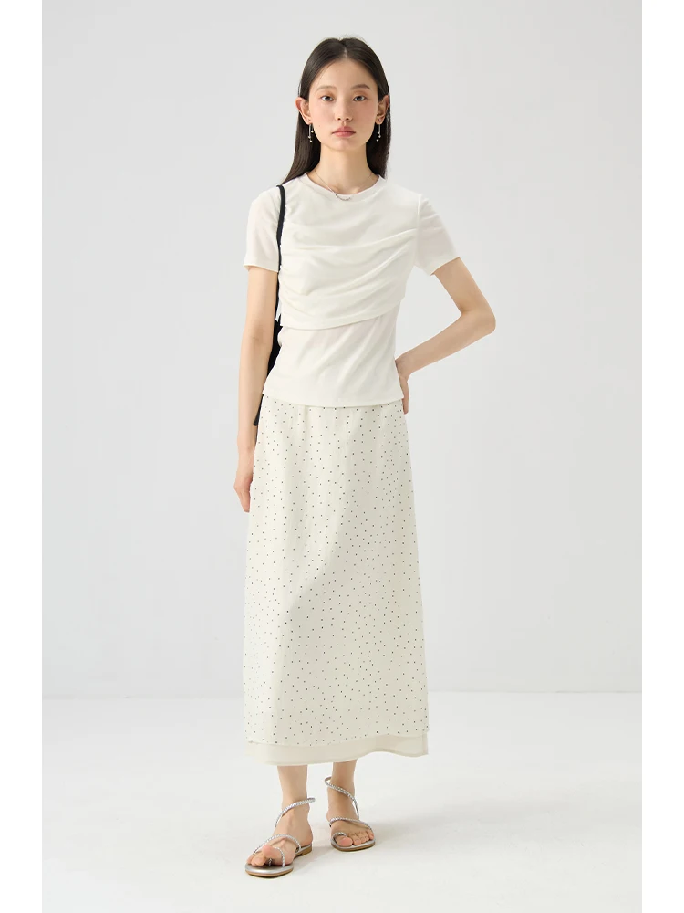 ZIQIAO Retro All-match Black Polka Dot A-line Summer White Long Skirt 2024 New Slim Casual Cute Style Long Skirt 24ZQ92436