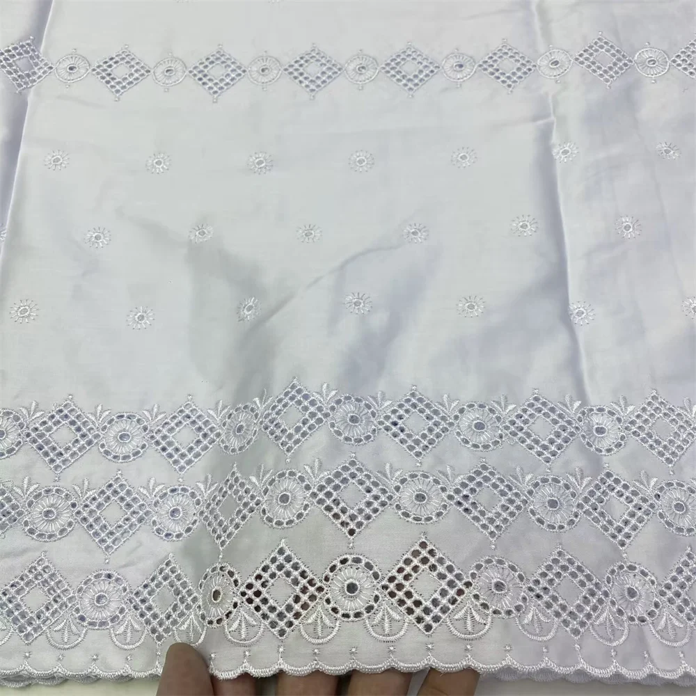 

High Quality White Lace Polish Fabric 100% Cotton Swiss Voile Lace Embroidery African Lace Fabrics 5 Yards