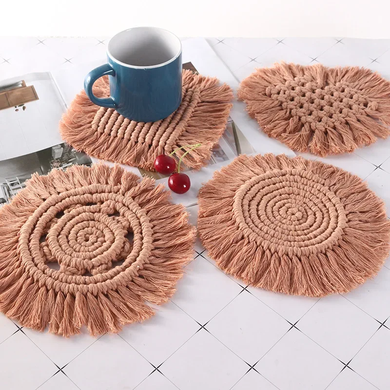 

Bohemian Round Cotton Woven Coaster, Thickened Tassel, Heat Proof Mat, Desktop Placemat, New