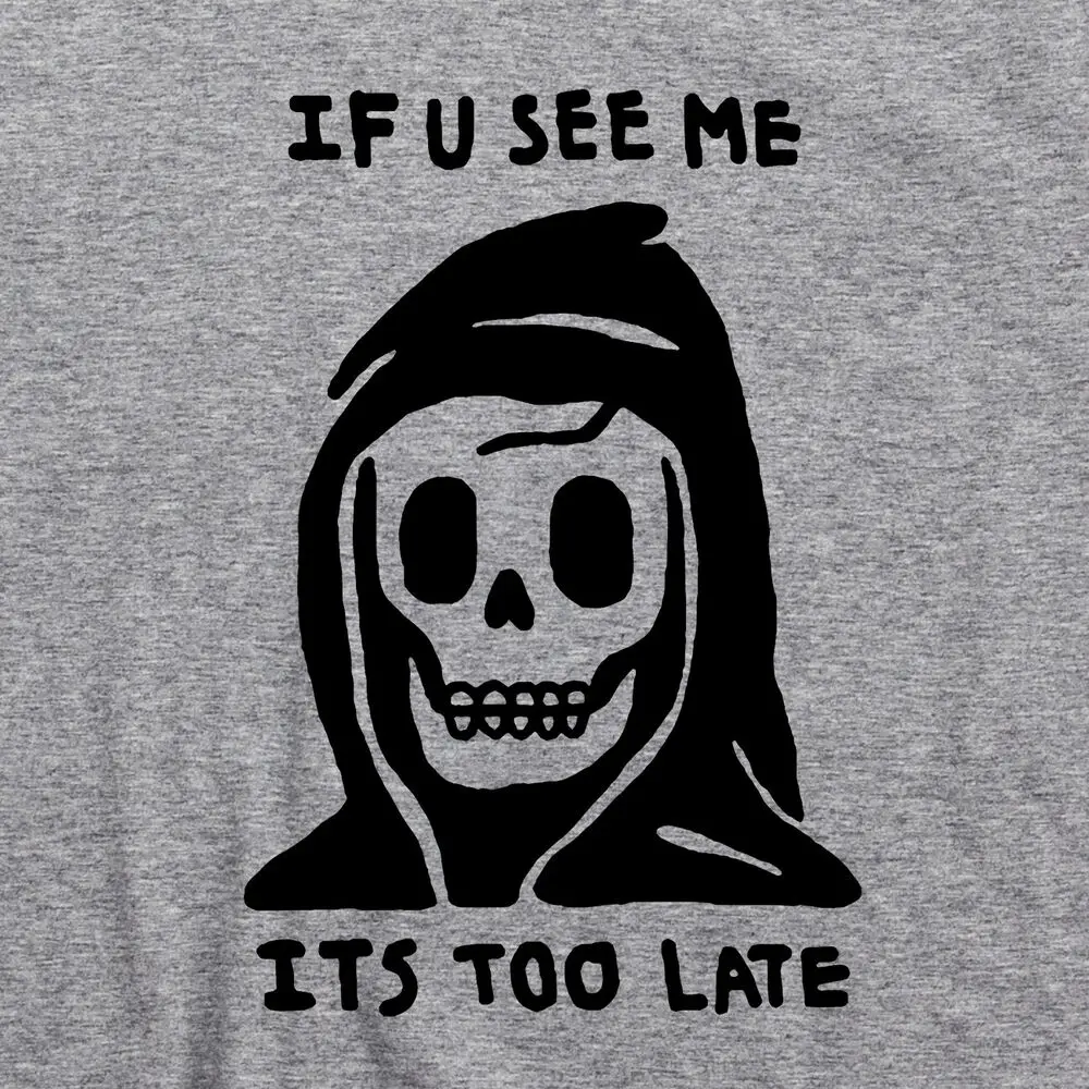 Grim Reaper T Shirt If You See Me It's Too Late Costume Necklace Ring Tattoo Tee