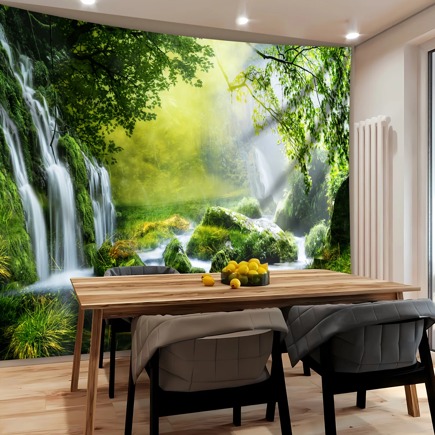 Tropical Waterfall Mural Tapestry Wallpaper Jungle Nature Forest Wall Art Print Decoration Large Realistic Backdrop for Bathroom