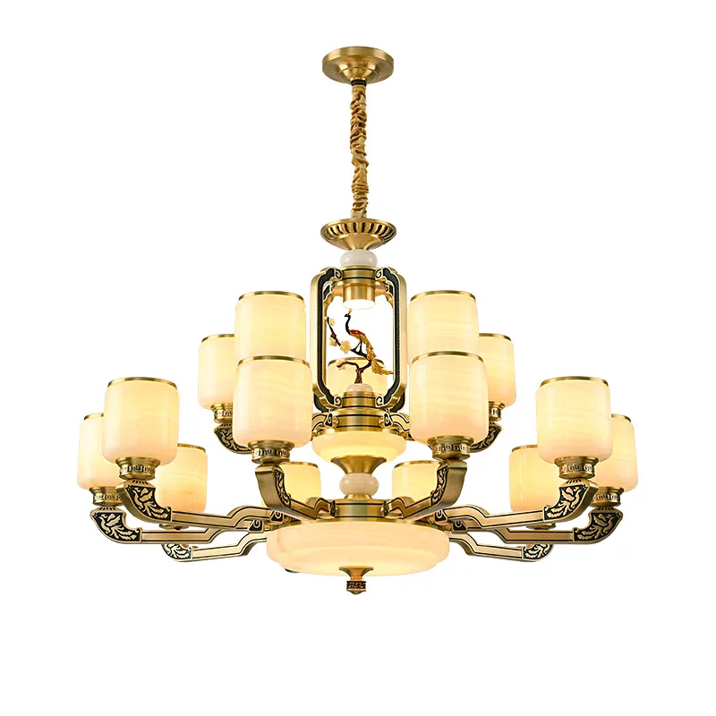 

Modern new Chinese all-copper marble chandelier living room dining room study duplex building high-end atmosphere