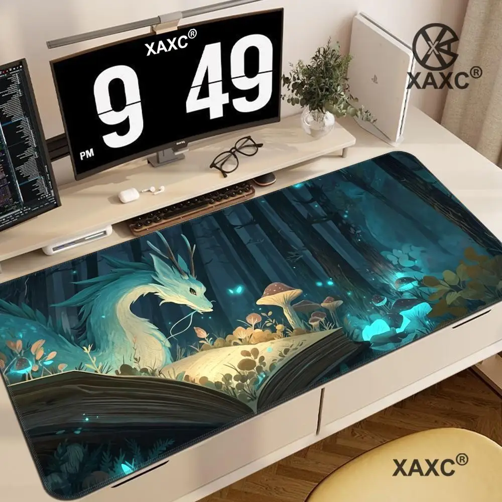 Enchanted Forest Dragon Desk Mat Fantasy Woodland Illustration | Magical Night Workspace Decor HYBXXC Desk Mat
