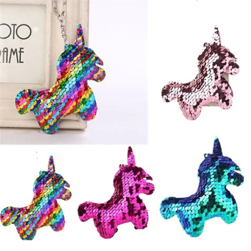 1Pc Cute Shiny  Horn Keychain Mermaid Glitter Sequins Cat Key Chain