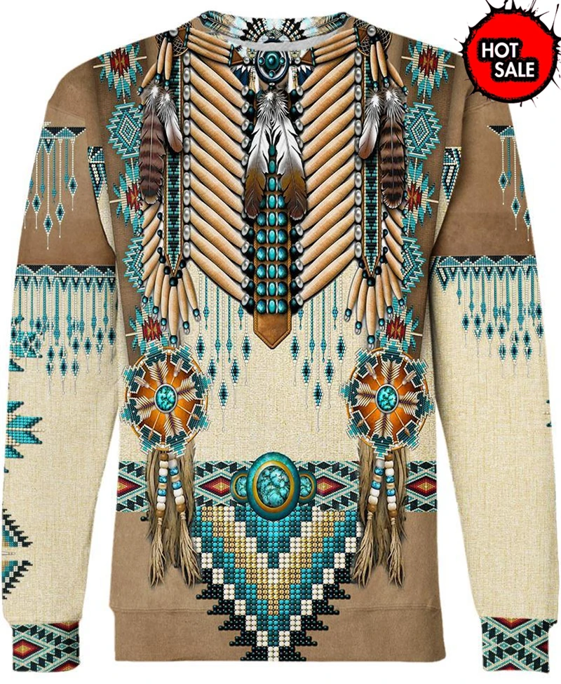 Vintage Ethnic Pattern Print Men's Hoodie Autumn Long Sleeves Sweater Sweatshirt Fashion Casual Streetwear Men Oversized Clothes