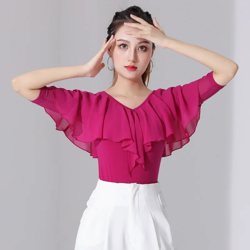 

Latin dance top, new dance suit, practice suit, mesh chiffon social dance, adult national standard dance, modern dance clothes