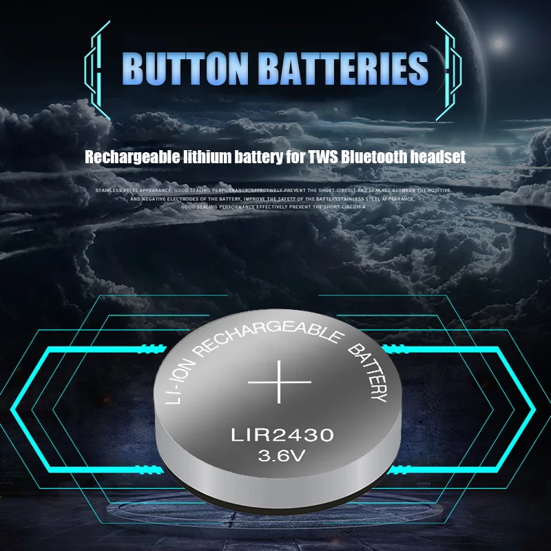 10PCS/LOT LIR2430 2430 Rechargeable lithium Batteries 3.6V 60mAh Button Battery Replaces CR2430 BR2430