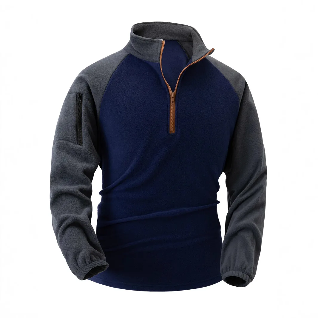 Men's New Stand-up Collar Half-zipper Long-sleeved Arm Zipper Pocket Tactical Sweater Pullover Training Uniform