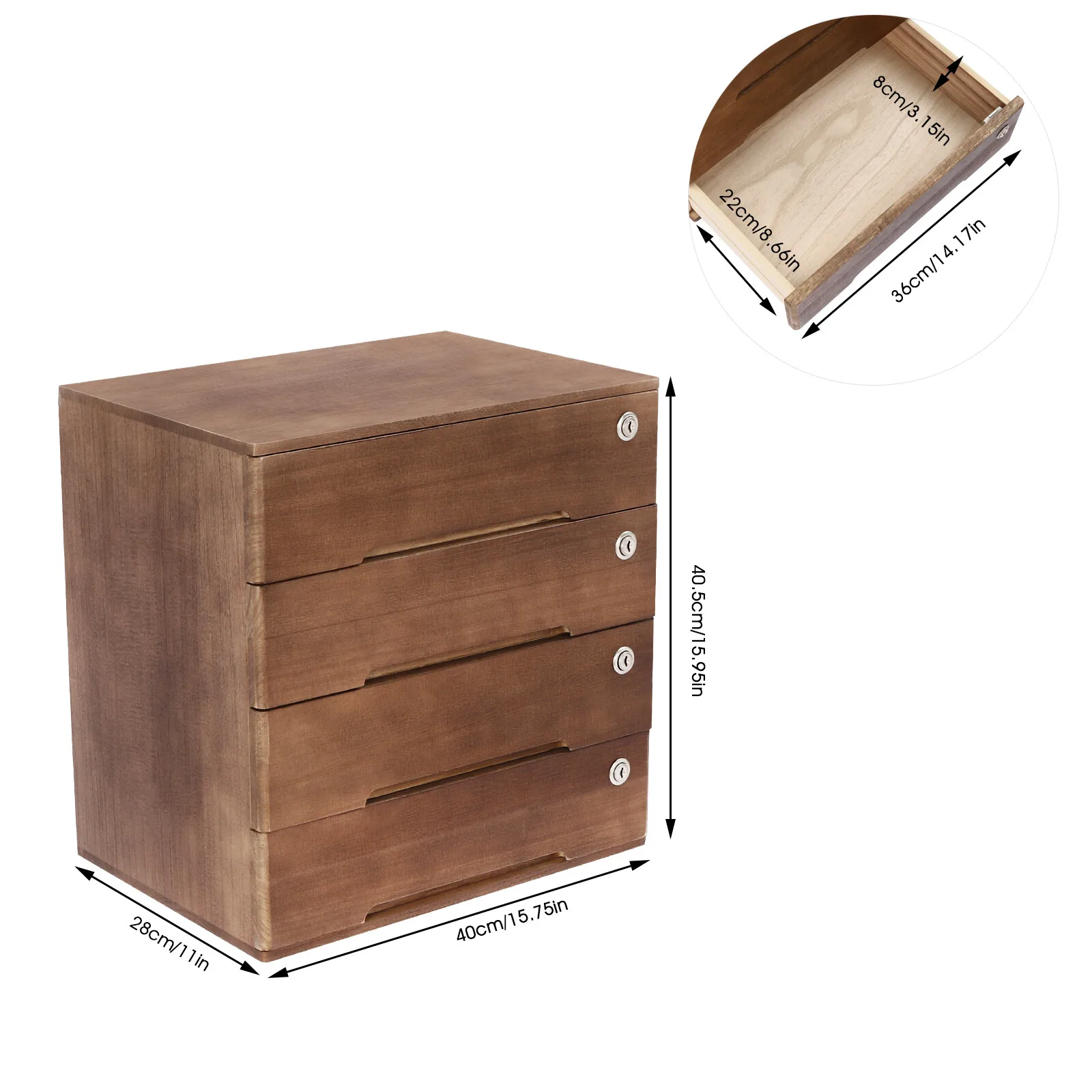 

Wooden Desktop Storage Box, Desk Organizer, Desktop Box with Lockable Drawers