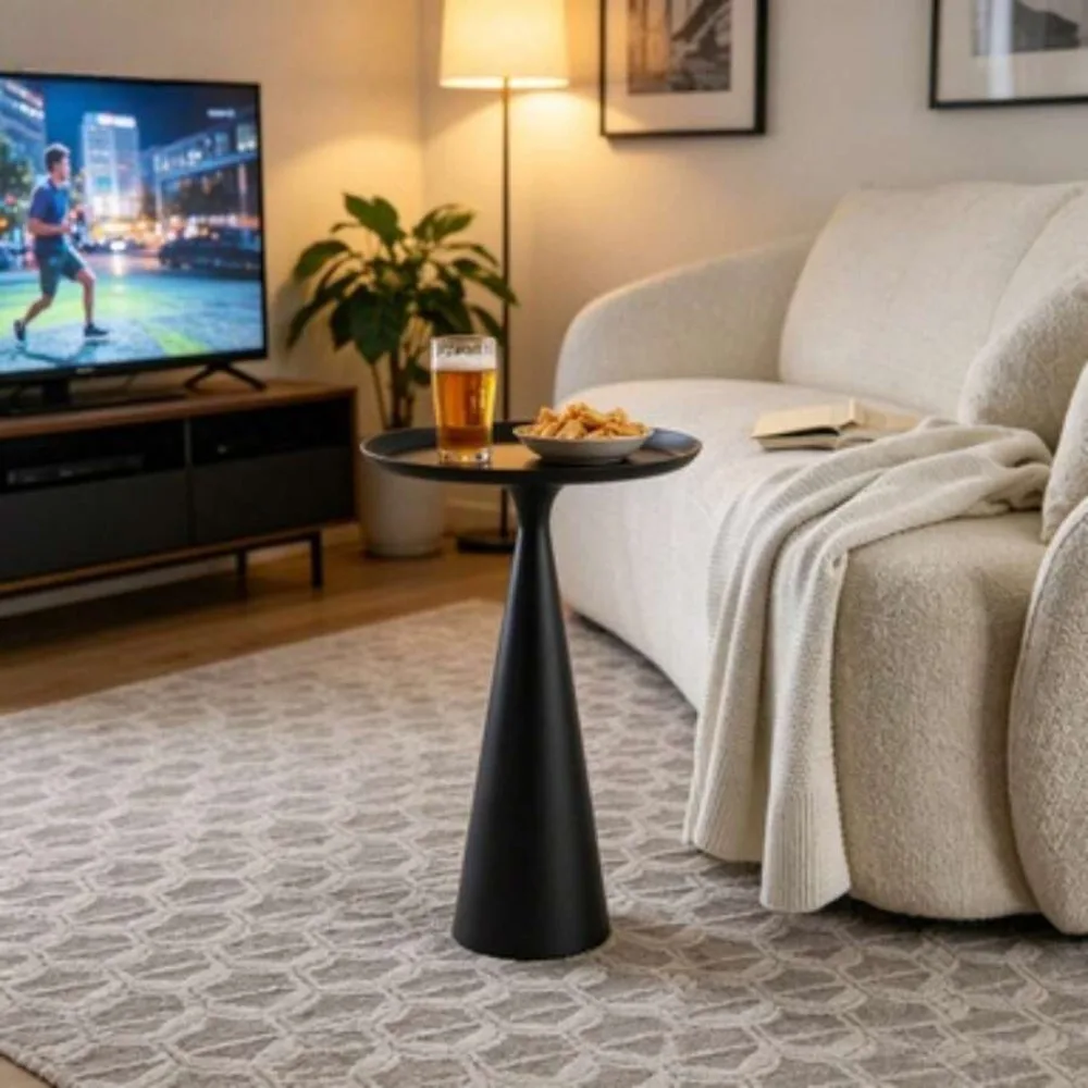 Black Drink Table for Living Room, Compact Side Table with Sturdy Metal Frame, Small End Table for Couch, Bedroom, Balcony, Coffee Accent Table, Easy Assembly, 20 x 20 x 24 Inches