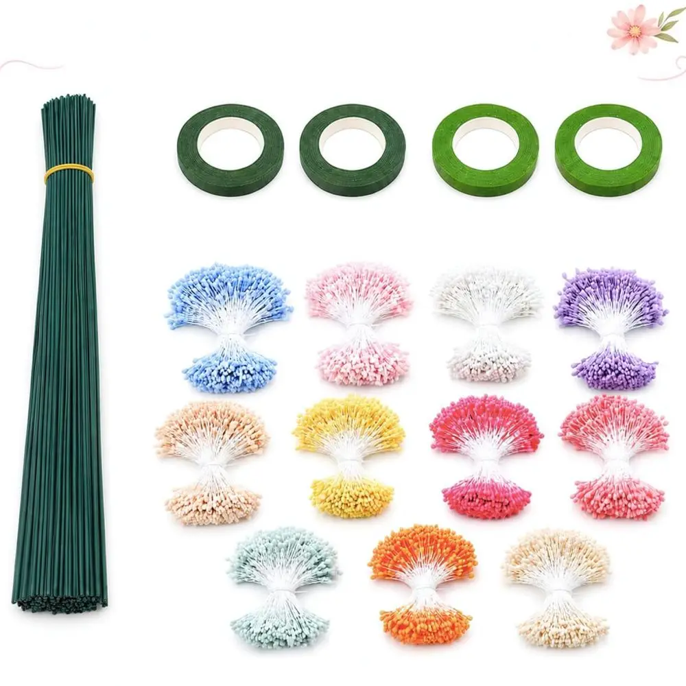 DIY Bouquet Craft Supplies Assorted Color Pipe Cleaners Floral Stems Tape Set Creative Handmade Flower Making