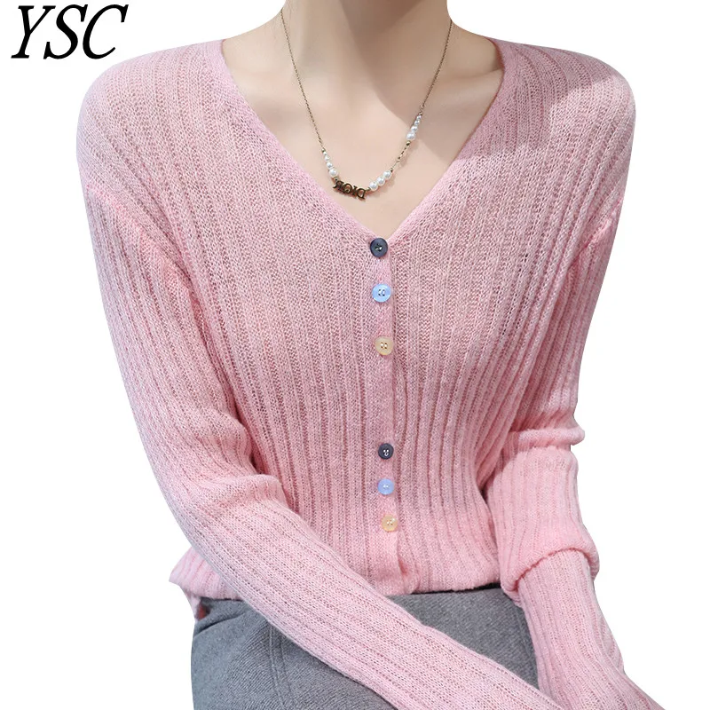 

2024 Women's Knitted Cashmere Wool Sweater Cardigan V collar Classic Long sleeved keep warm Soft Vintage Loose style Cardigan