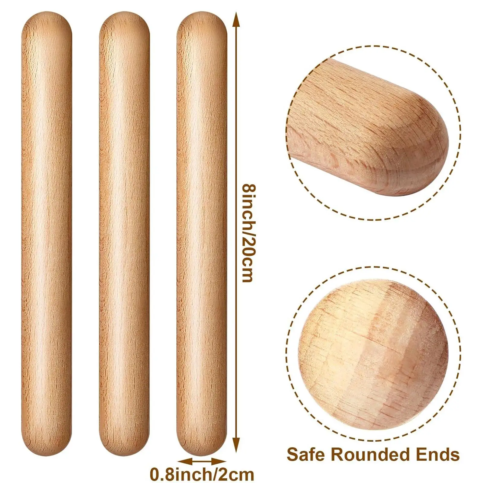 20Pcs Wooden Rhythm Sticks Wood Claves Musical Percussion Birthday Gift Smooth Surface Educational Toy for Boys Girls Kids
