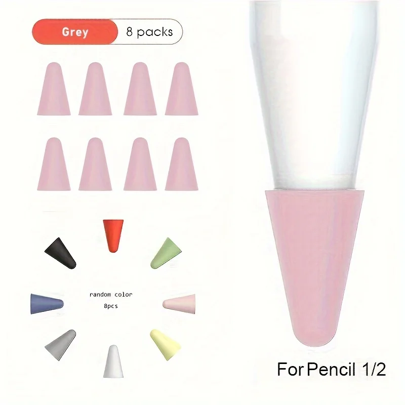 8Pcs iPad Pencil Tip Covers, Anti Slip Wear Resistant Silicone Nib Caps, Noise Reduction Paper Feel Protector for Apple Pencil 1/2 Gen Gift