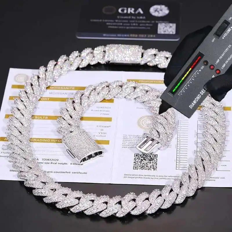 

Hip Hop Mens Jewelry Cubana Pass Diamond Tester 18mm Iced Out Moissanite Cuban Link Chain Necklace with Gra Certificate