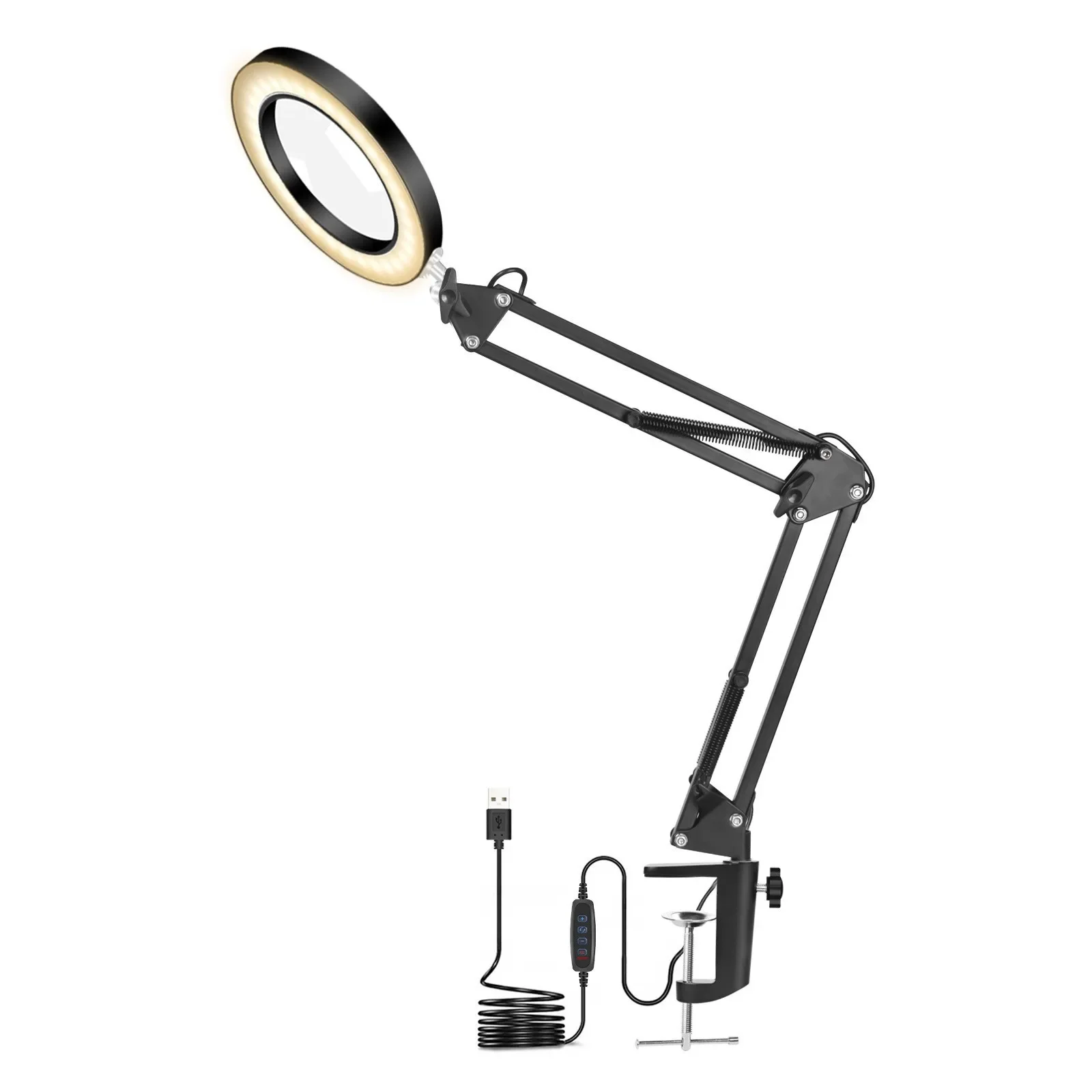 2026Modern Simple Learning Table Lamp Beauty Nail Art Embroidery Work Table Lamp Folding Portable Metal Magnifying Glass Lamp