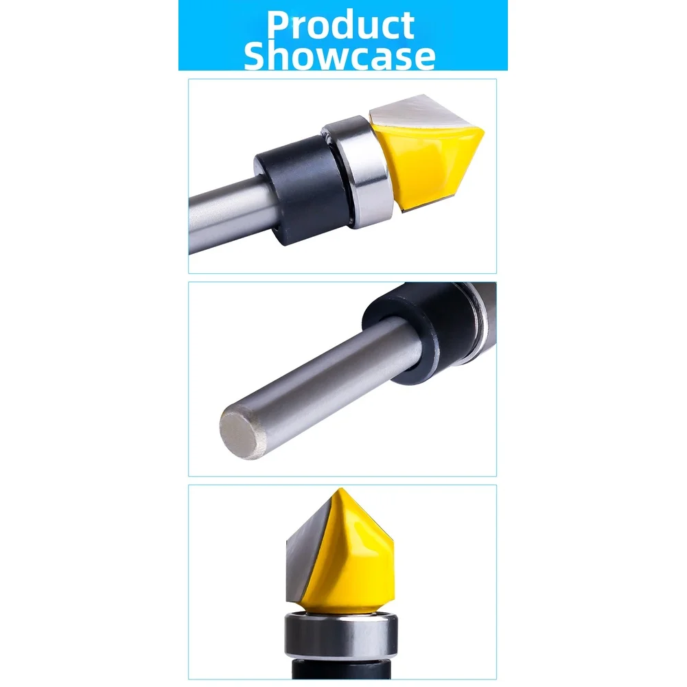 

Фреза с направляющим V-образным пазом, хвостовик 1/4 дюйма, твердосплавная, для деревообработки, точные и чистые резы, круглый стержень 56 мм