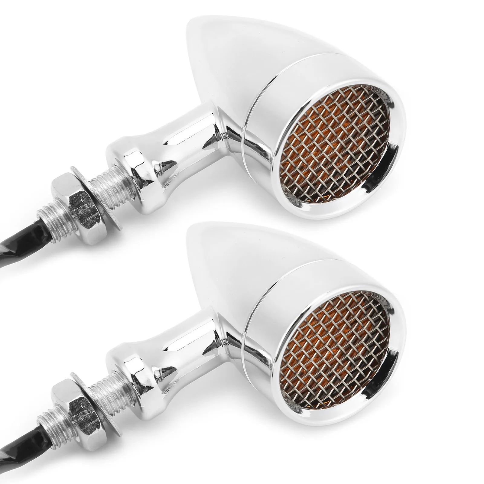 2pcs Motorcycle LED Turn Signal Lamp 12V 10mm Amber Light Chrome Plated Shell Universal