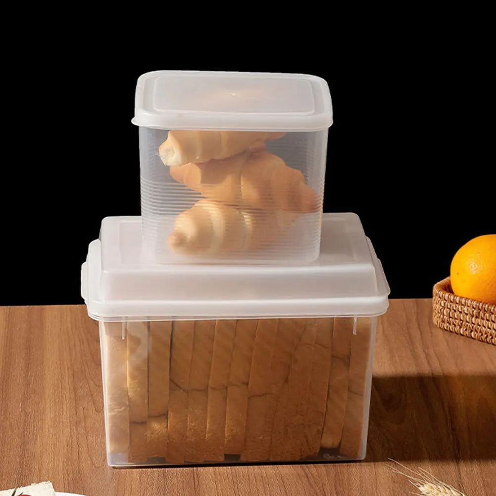 

2Pcs Bread Storage Box Airtight Kitchen Countertop Holder Large Capacity Food Grade PP Plastic Container Sandwich