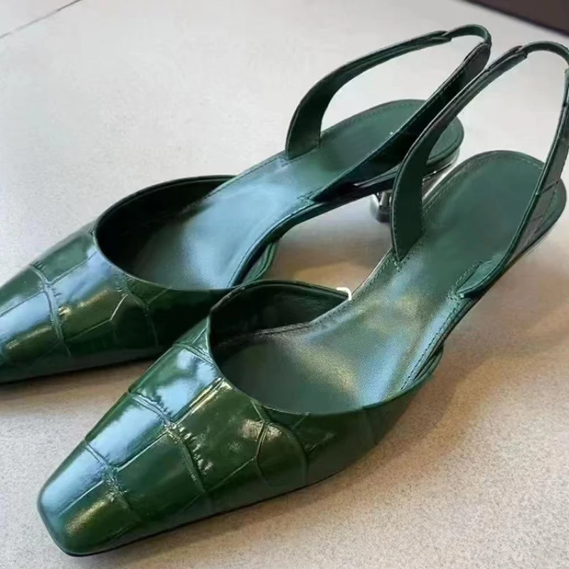 

Luxury Designer High Heels Women Strange Heel Green Fashion Sandals Female Slingback Kitten Heels Office Shoes Sexy Pumps Women