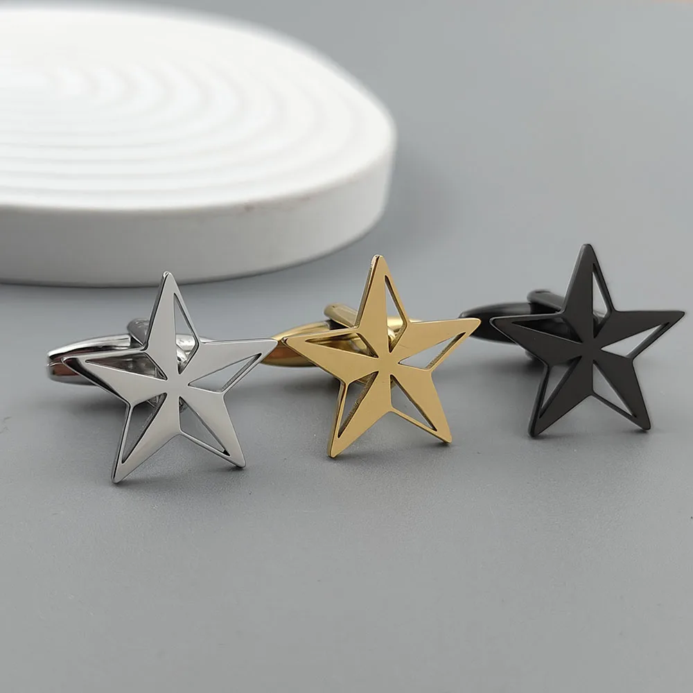 Five-pointed star stainless steel metal cufflinks, ceremony suit formal wear outdoor party, high quality and fashion