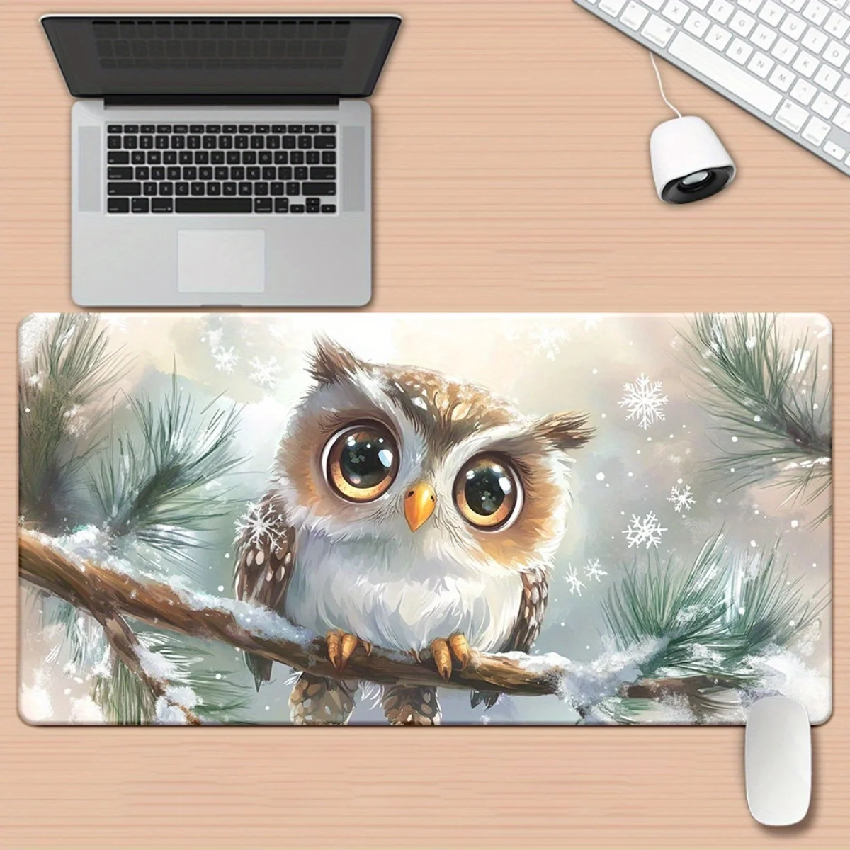 

Owl-patterned mouse pad anti-slip base XXL on pine branches, suitable for gamers, home offices, high quality