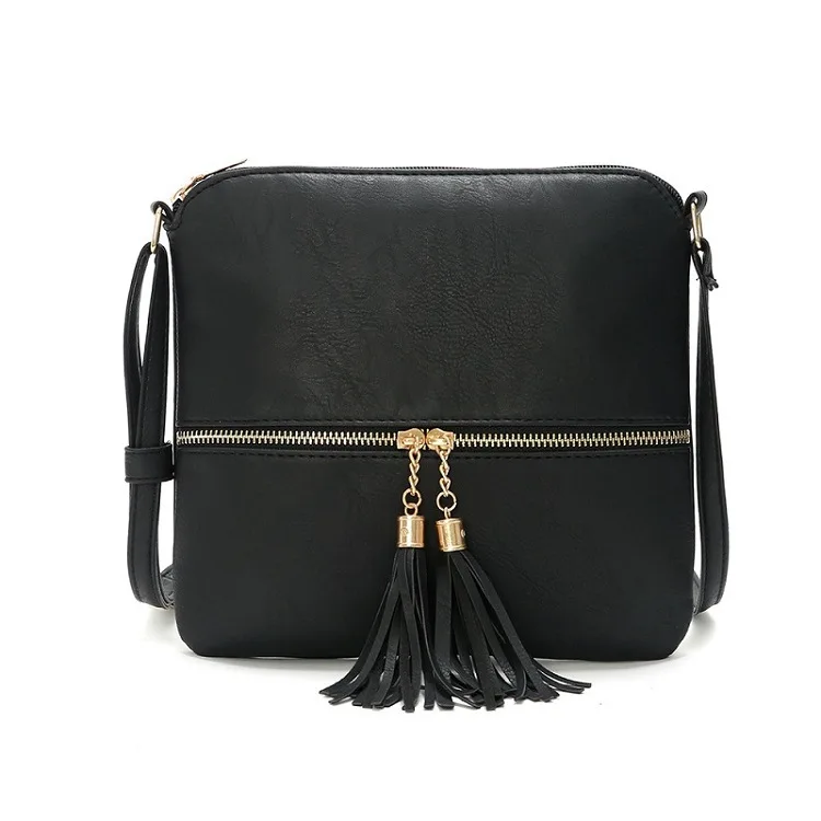

Hot selling new double tassel front pocket zipper crossbody shoulder bag women's bag shoulder bag