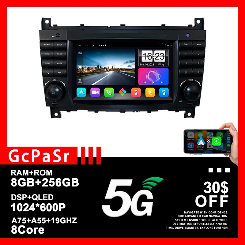 

7 Inch Auto Radio Android 13 Car For Mercedes-Benz W203 W209 W219 A-Class A160 C-Class C200 CLK200 High-performance CPU No 2din