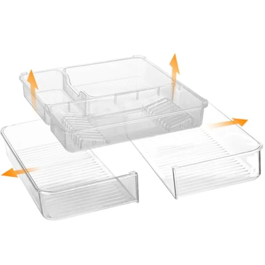 

Раздвижной органайзер для ящиков - регулируемый неглубокий лоток шириной от 11 до 19 дюймов, высотой 1,97 дюйма, прозрачный пластиковый контейнер для хранения для спальни и гостиной
