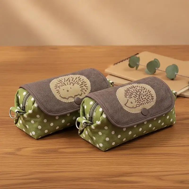 Cute Hedgehog Polka Dot Pencil Case Eco-friendly Material Multifunctional Portable Stationery Bag for School Office Use