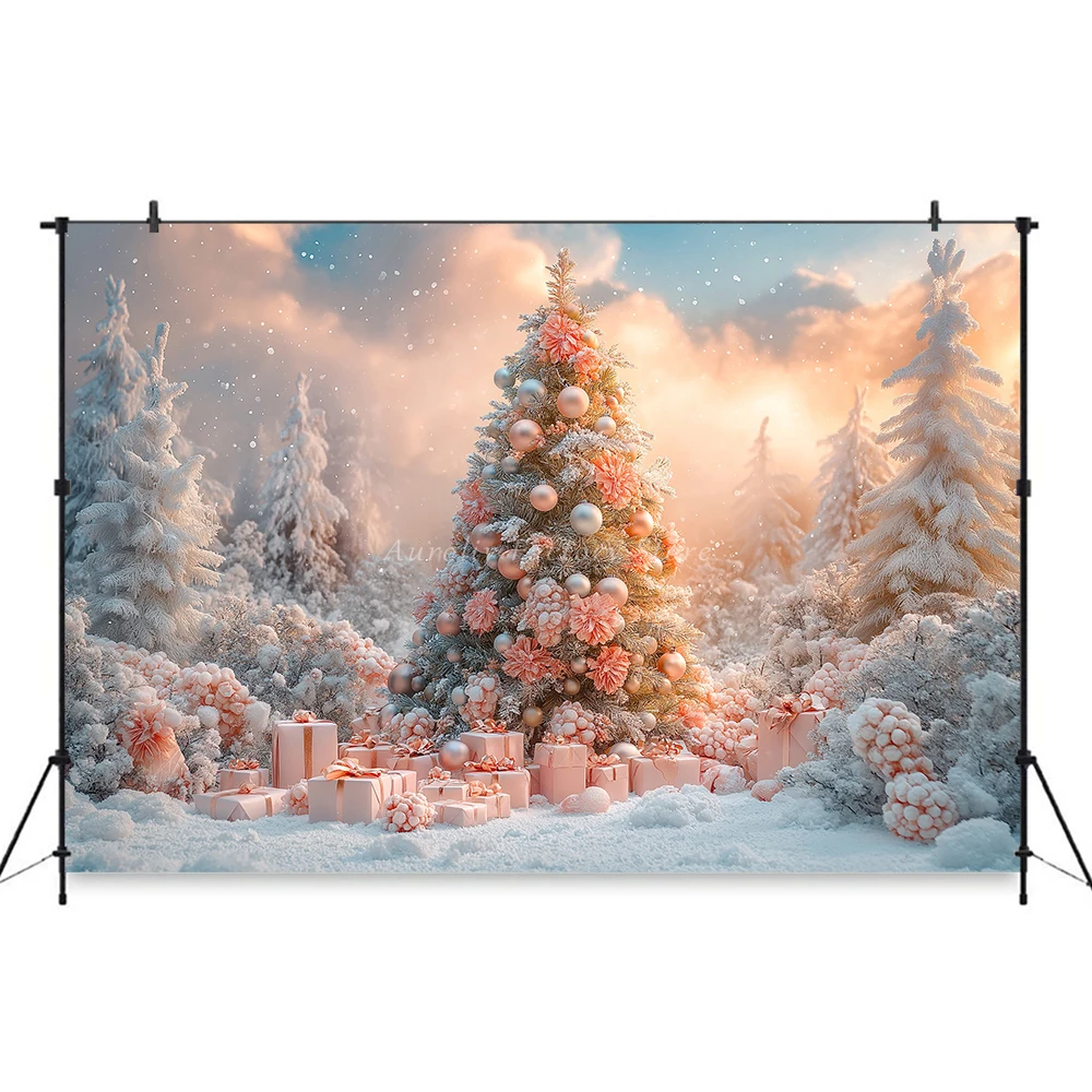 Christmas Tree Backgrounds Outdoor Snowy Adult Family Holiday Party Photoshoot Props Winter Xmas Forest Photo Backdrop Studio