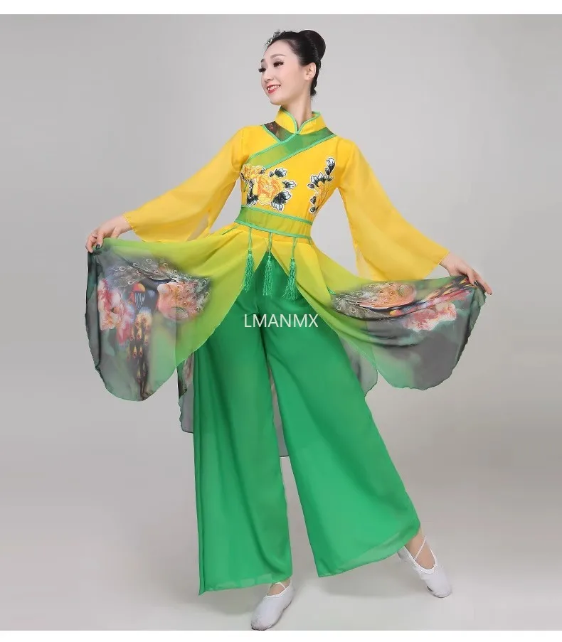 Chinese Style Hanfu Classical Dance Costumes Female Elegant Fan Dance Yangko Clothing Suits Performance Square Dance Costume