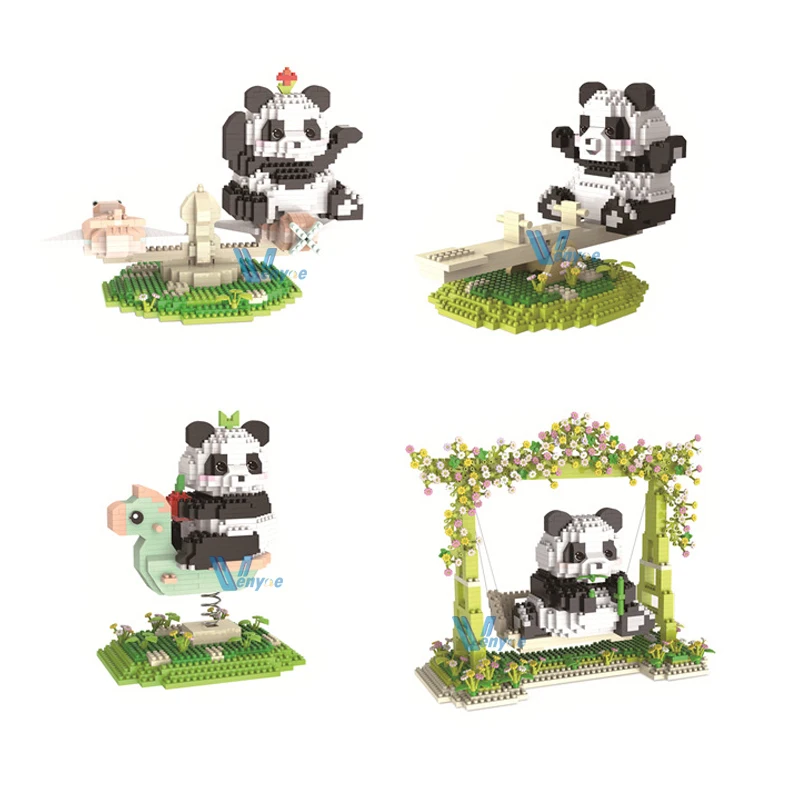 

Funny Rocking Horse Panda Model Micro Building Blocks Cute Rotating Aircraft Panda Animal Mini Bricks Figure Toys For Kid Gift