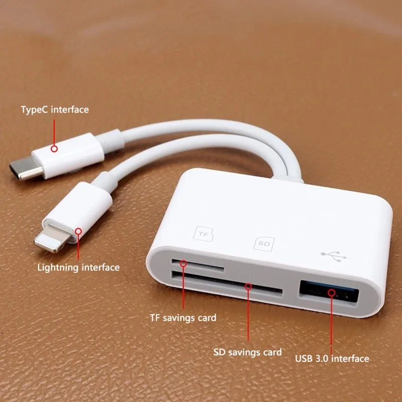 1 قطعة 2 في 1 قارئ بطاقات OTG للكمبيوتر المحمول نوع C إلى SD TF محول بطاقة الذاكرة ForiPhone قارئ البطاقات الذكية المتعددة لا يتطلب التطبيق