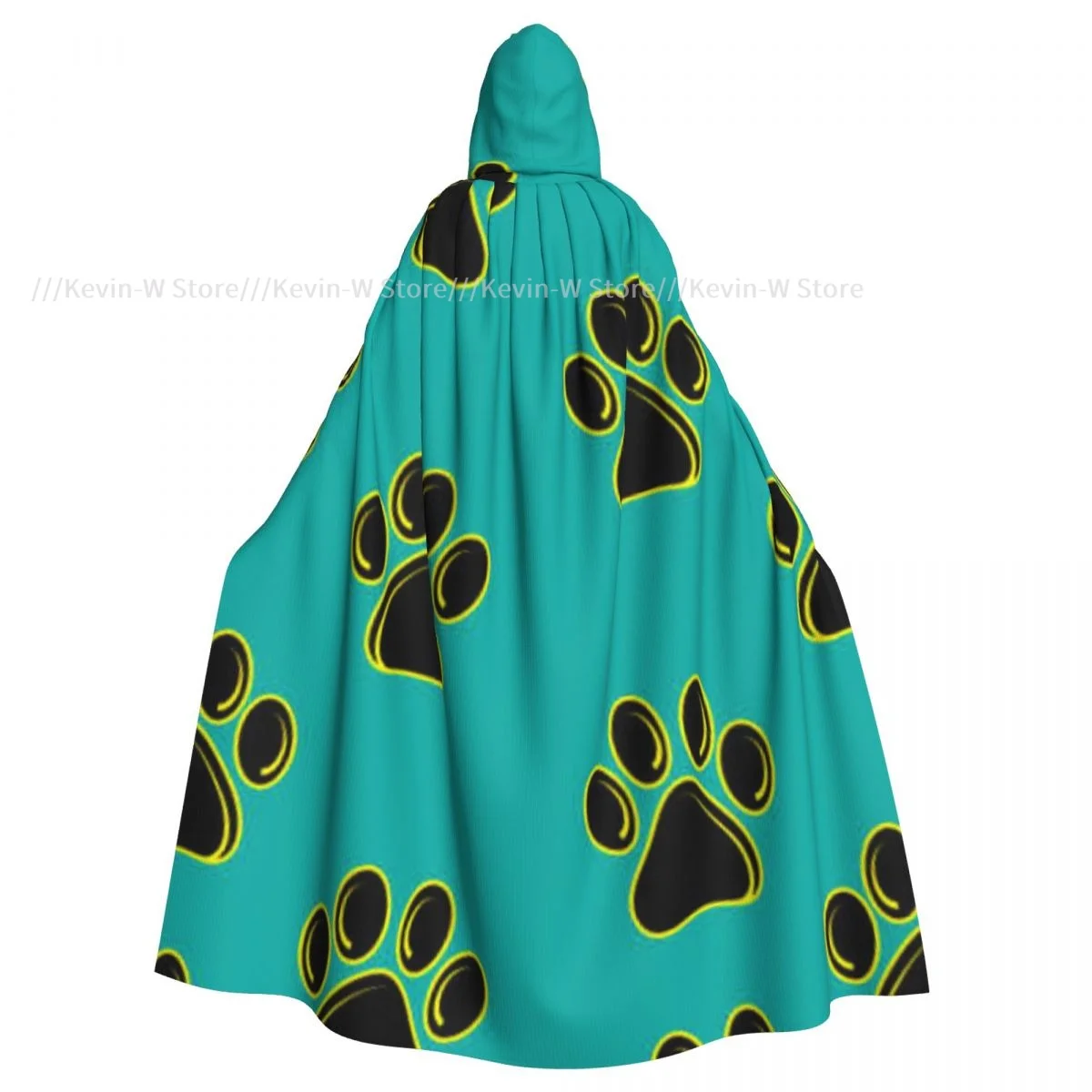 Adult Cloak Cape Hooded Dog Or Cat Footprint Pattern Medieval Costume Witch Wicca Vampire Elf Purim Carnival Party